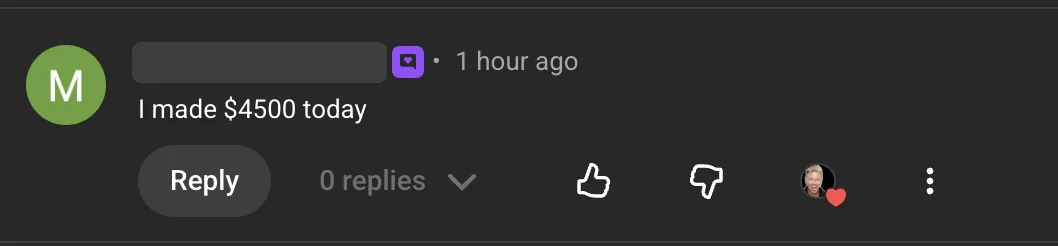 YouTube comment from Michael P., the original screenshot: “I made $4500 today”